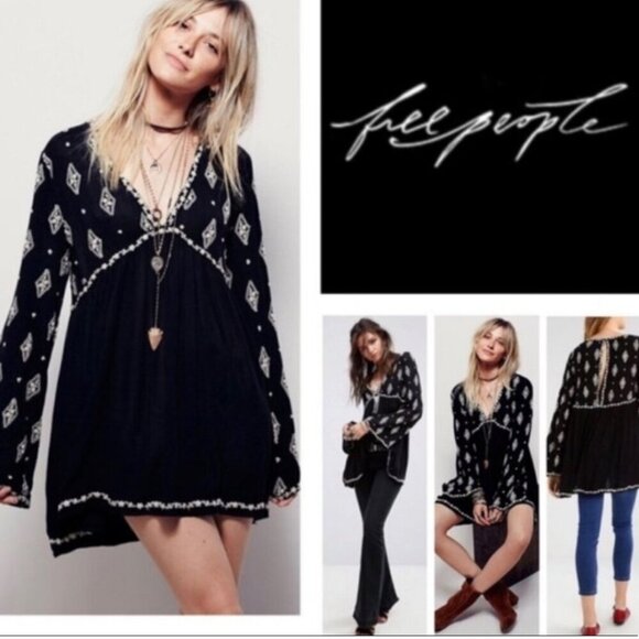 Free People Tops - Free People Diamond Embroidered Tunic Top/Babydoll Dress Women's Size Small Boho